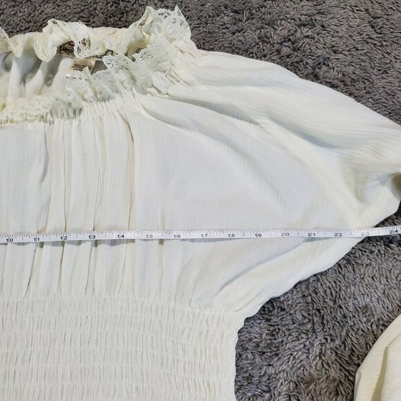 Vintage 90s Eternal Love Ruched Ruffle Off White Lace Rennaissance Top - XXL - Picture 5 of 7